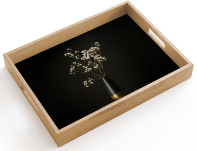 Dienblad hout 40x30 cm - Schootdienblad - Bloembollen - Wit - Vaas - Minimalistisch - Borrelplank rechthoek - Plateau dienbladen