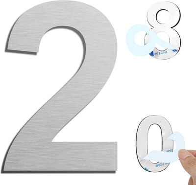 Huisnummer 2 - Zilver Roestvrij Staal - 8 cm Hoog - Zelfklevend voor Deur of Brievenbus