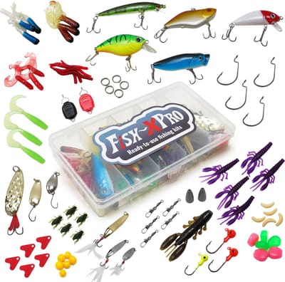 Fish-Xpro - Roofvis accessoires set 88-Delig - incl. opbergdoos - Twisters - Shads - Pluggen - Spinners - Lepels - Jigkoppen - Vis spullen - Tacklebox