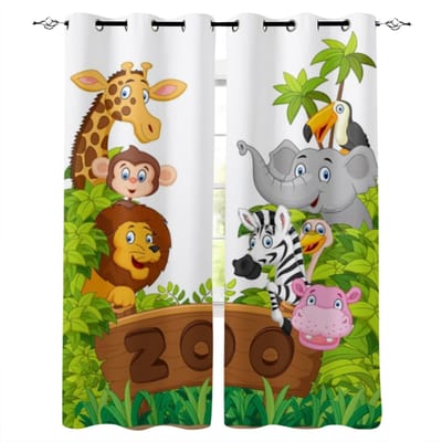 Tropisch Jungle Dier Cartoon Giraffe Raamgordijnen Huisdecoratie Woonkamergordijnen Slaapkamergordijnen Keukendeurgordijnen 135W x 60H(cm)
