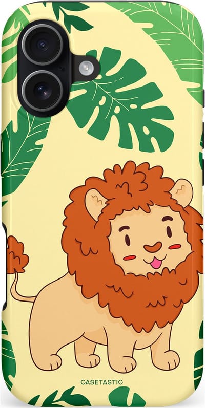 Casetastic hoesje geschikt voor Apple iPhone 17 - MagSafe - Dubbellaagse bescherming - Jungle Leeuw Ontwerp - Fashion Case - Crème Groen Terracotta