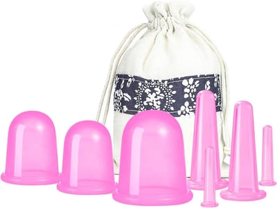 Facial Cupping, Face Cupping set 7 stuks siliconen anti-cellulitiscups vacuümzuigmassagecups gezichtscuppingsets lichaams- en gezichtsmassageapparaat voor volwassenen thuisgebruik, Anti Cellulitis Therapie (roze) - Cyslmuk®