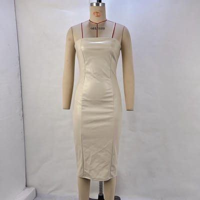Dames Herfst en Winter Effen Kleur PU Leer Sexy Strapless Tailleband Heupjurk L ivoor