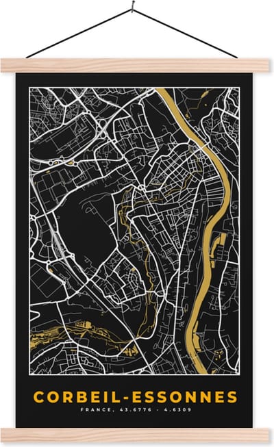 Posterhanger incl. Poster 40x60 cm - Schoolplaat - Frankrijk - Stadskaart - Corbeil-Essonnes- Plattegrond - Kaart - Textielposter - Blanke latten - Stadskaart