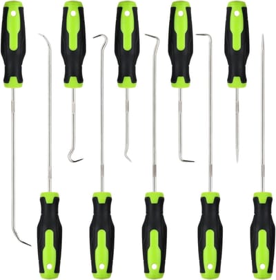 Set van 10 Haakjes met Olieafdichting, Rvs en Chrome Vanadium Staal, Ergonomisch Antislip Handvat voor Precisiewerk