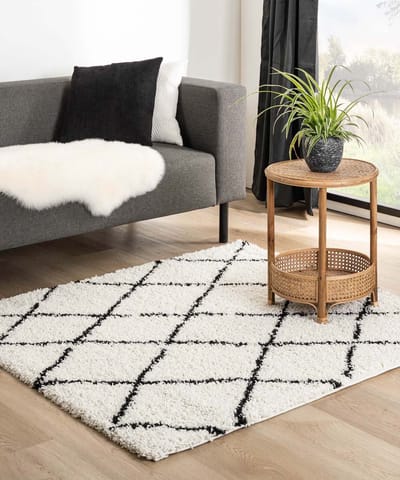 Vierkant berber vloerkleed - Habitat wit/zwart 140x140