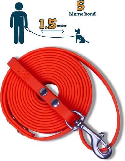 Miqdi hondenriem - BioThane – neon oranje – 1.5 meter lang – 9mm breed – XS/S – kleine hond