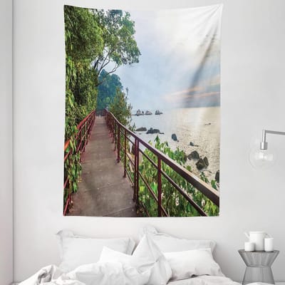 ABAKUHAUS Natuurtapijt, Joggen aan de kustlijn, woonkamer slaapkamer wanddoek zijdezacht satijn wandtapijt, 150 x 200 cm, chocolade