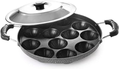 Appam Pan - Poffertjespan Poffertjes Pan - Lekkere Snacks Maken - Antiaanbaklaag Deksel - 23cm Doorsnede - Zilver