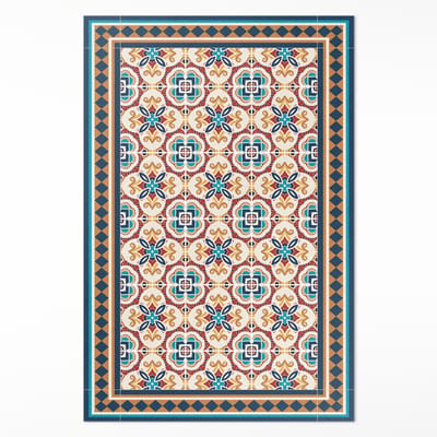 Wallfluent Vinyl Tapijt - Decoratieve Tegels Met Bloemige Geometrie Vinyl Vloerkleed - 60 x 90 cm - Rechthoek Tapijt Vinyl - Veelkleurig Binnen Tapijt - Slaapkamertapijt - Keukentapijt