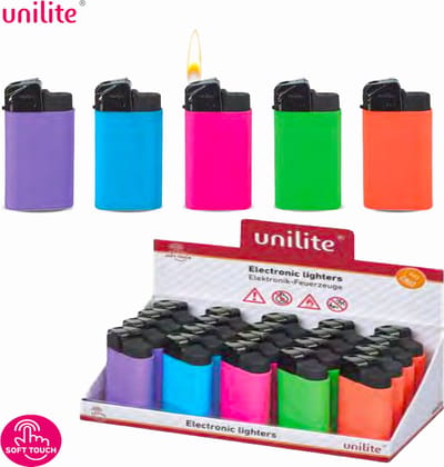 Aanstekers 20 stuks in een display - navulbaar - soft touch lighters - Unilite klik aansteker
