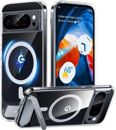 TORRAS Hoesje Geschikt voor Google Pixel 9 Pro XL - UPro Pstand - Compatibel met MagSafe - Uitklapbare Kickstand - Back Cover met Magneet - Transparant