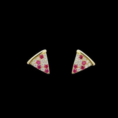 Victoria Valenza 925 Sterling Vergulde Pizza Oorbellen met Zirkonia Stenen - Oorknoppen - 925 sterling zilver - Goudkleurig - Pizza oorbellen - Zirkonia