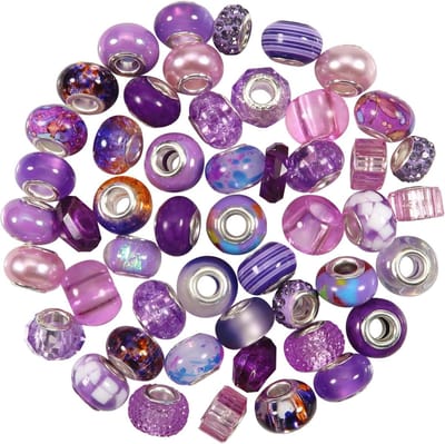 50 Stuks Parelmoer Kralen in 20 Stijlen - Paarse Grote Gat Rhinestone Kristallen voor DIY Sieraden, Armbanden en Kettingen Maken
