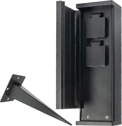 Roestvrijstalen Tuincontactdoos met Grondpen en Deur - 2 Stopcontacten, 3600W, IP44, Zwart