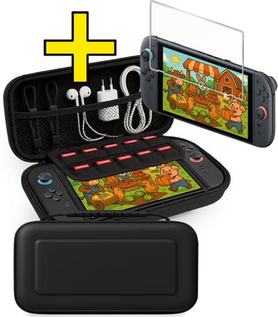Hoes Geschikt voor Nintendo Switch 2 Case Hoesje Met Screenprotector - Bescherm Hoes Geschikt voor Nintendo Switch 2 Hoes Hard Cover - Zwart