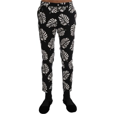 Dolce & Gabbana Mannen Wit Zwart Blad Katoen Stretch Slim Broek