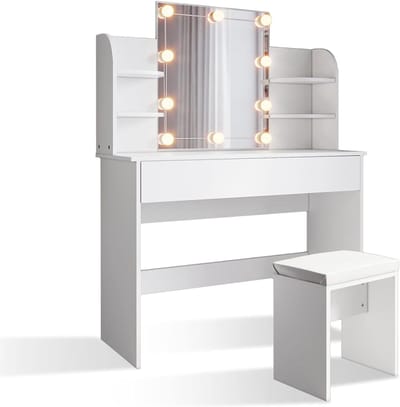 Make Up Tafel met Spiegel - Kaptafel voor Meisjes - Hollywood Spiegel met Verlichting