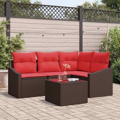 vidaXL - Bankstel - 5 - st - Bruin - poly - rattan