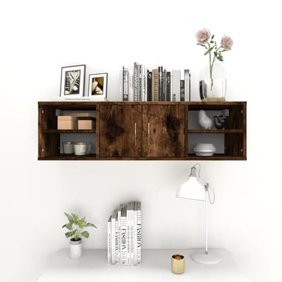 vidaXL - Wandschap - 102x30x29 - cm - bewerkt - hout - gerookt - eikenkleurig