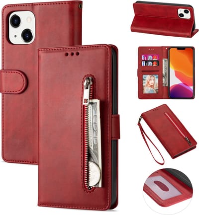 Luxe Telefoonhoesje geschikt voor Apple iPhone 15 Plus - Hoogwaardig Leer - Pasjeshouder - Rood