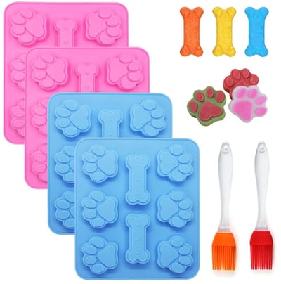 Allecto - Siliconen Bakvormen Set - Voor Chocolade en Snoep - Hittebestendig en Antiaanbaklaag - Roze Blauw Oranje Rood - Inclusief Grillkwasten - ...