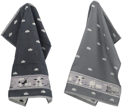 Luxe Keukendoek en Theedoek Schaap Antraciet - Bunzlau Castle - 100% biologisch katoen - Keukendoek 60x53cm en Theedoek 65x65cm