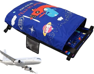 Peuter Vliegtuigbed - Kinder Zitverlenger Reisbed - Vliegreizen Comfort - Opvouwbare Slaaphangmat - 44x79cm - Blauw