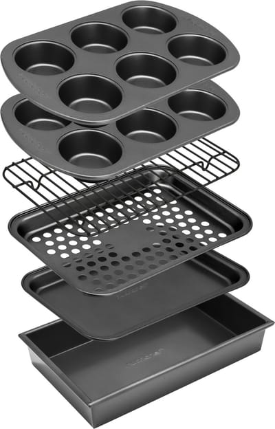 NutriChef 6-delige Bakvorm Set - Compacte Stapelbare Toaster Oven Bakpan - Duurzaam Vlekbestendig Carbon Staal