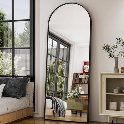 28x71 inch Gebogen Volledige Lengte Spiegel - Zwarte Staande Rechthoekige Wandspiegel