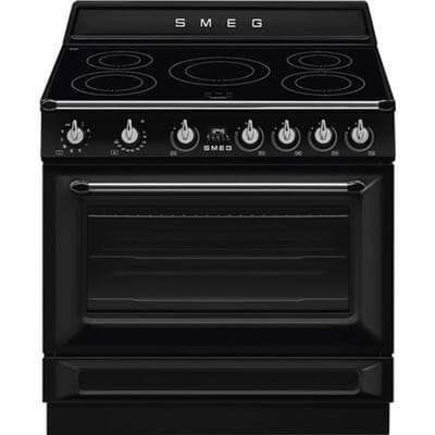SMEG Fornuis met Inductie Kookplaat Fornuis, 90x60 cm, Victoria, Zwart, Type kookplaat: Inductie, Type primaire oven: Thermogeventileerd, A