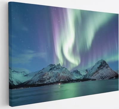 Saammp Canvas Schilderij - Noorderlicht in ijsland - Landschap - Natuur - 30x20 - Foto op canvas - Wanddecoratie - Muurdecoratie Woonkamer - Slaapkamer decoratie - Canvas Print