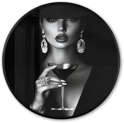 Poster in lijst Rond - Fotolijst 60x60 cm - Posters - Vrouw - Cocktail - Chic - Ronde posterlijst zwart - Decoratie - Wanddecoratie woonkamer - Muurdecoratie slaapkamer