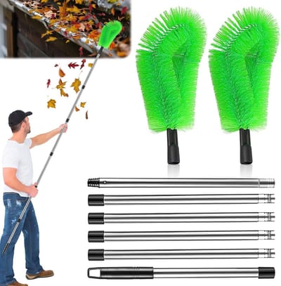 Dakgoot Reiniger Telescoop - Gootborstel Bladverwijderaar - Goot Reinigen - Dubbele Borstelkop - 250 cm - Groen