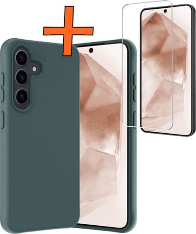 Hoes - Met Screenprotector - Geschikt voor Samsung Galaxy A55 - Sterk & Shockproof - Back Cover - Siliconen Case - Telefoon Hoes - Donkergroen