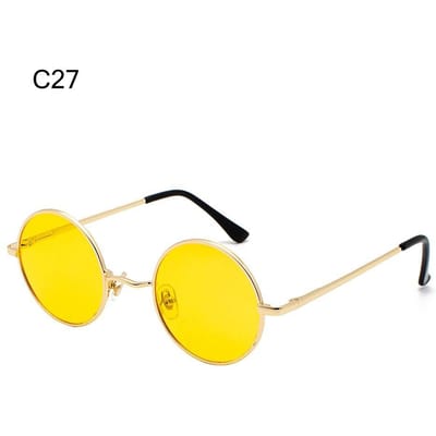Gepolariseerde kleine ronde zonnebril Retro kleurrijke metalen punk tinten UV400 bescherming Brillen voor mannen en vrouwen C27 yellow