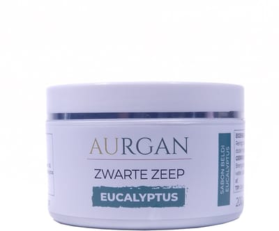 Aurgan Zwarte Zeep Eucalyptus - 200 Gram - Diepreinigende Hammamzeep - Exolfierende zeep - Verwijdert Dode huidcellen
