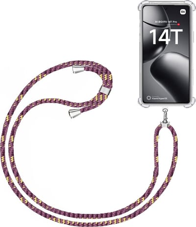 Telefoonkoord + Hoesje Geschikt voor Xiaomi 14T - Lengte Verstelbaar - Telefoonketting - Shock Proof Case - Paars