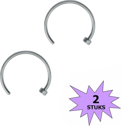 Fako Bijoux® - Neuspiercing - Open Ring - 10mm - Zilverkleurig - 2 Stuks