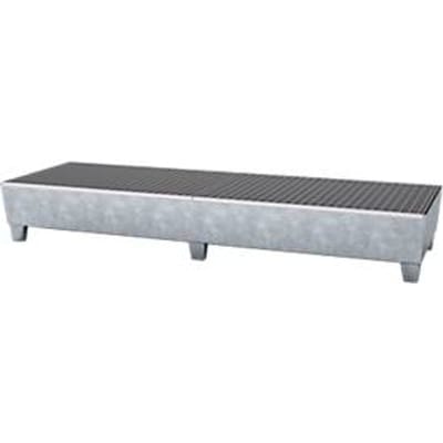Opvangbak ASECOS, staal, met rooster en vorkheftruckschoenen, 400 ltr. inhoud, B 815 x D 2470 x H 355 mm, gegalvaniseerd