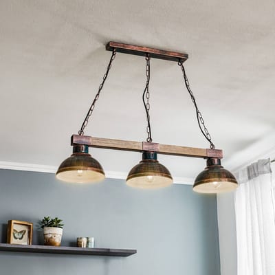 Luminex Hanglamp Hakon 3-lamps roestbruin/hout naturel