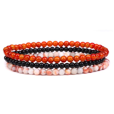 Bixorp Gems 4mm Rode Agaat + Onyx + Picasso Jaspis Edelstenen Armbanden Set - Kralenarmband Cadeau - 18cm