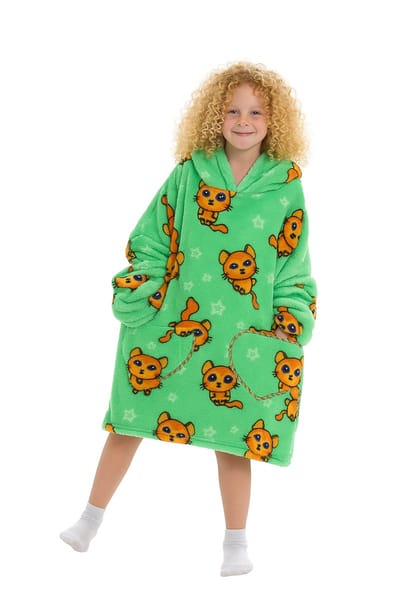 Badrock hoodie deken voor kinderen - Fleece Deken met Mouwen - Hoodie Blanket - Jongens en Meisjes - Hoodie Deken met Capuchon - maat 128/152 - katjes