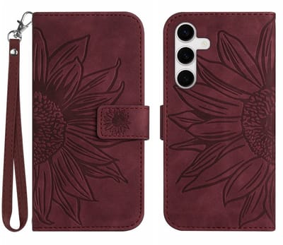 Coverup Hoesje - Geschikt voor Samsung Galaxy S25 FE Hoesje - Coverup Zonnebloem Book Case met Koord - Bordeaux