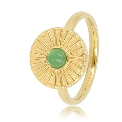 My Bendel - Ring Goudkleurig Zonnetje Design met Green Agate - Goudkleurige Ring met Zonnetje - Green Agate Edelsteen - met Luxe Cadeauverpakking | Sieraden Voor Dames | Maat 16.00 Mm / Maat 50