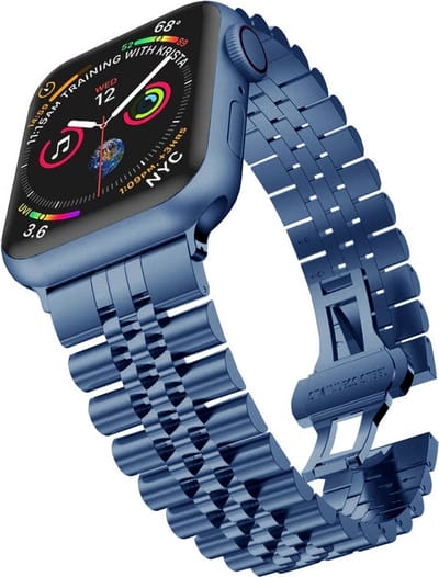 By Qubix - Geschikt voor Apple Watch bandje - Metalen schakelband - Blauw - Geschikt voor Apple watch 44mm / 45mm / 46mm / 49mm (Ultra 1,2 en 3)