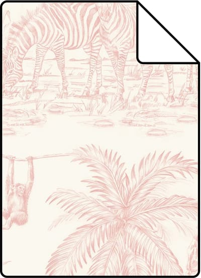 Proefstaal ESTAhome behang toile de jouy jungle zacht roze en wit - 26.5 x 21 cm - 132119-S