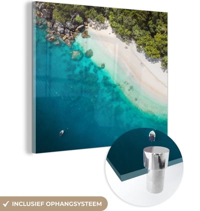 MuchoWow® Glasschilderij 50x50 cm - Schilderij acrylglas - Strand - Stenen - Australië - Foto op glas - Muurdecoratie woonkamer - Wanddecoratie slaapkamer - Schilderijen