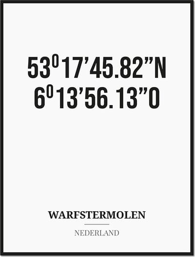 Poster/kaart WARFSTERMOLEN met coördinaten
