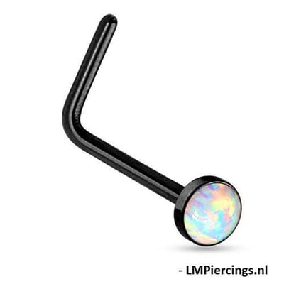 Neuspiercing PVD L-bend opal 0.8x6x2.5 - zwart - LMPiercings